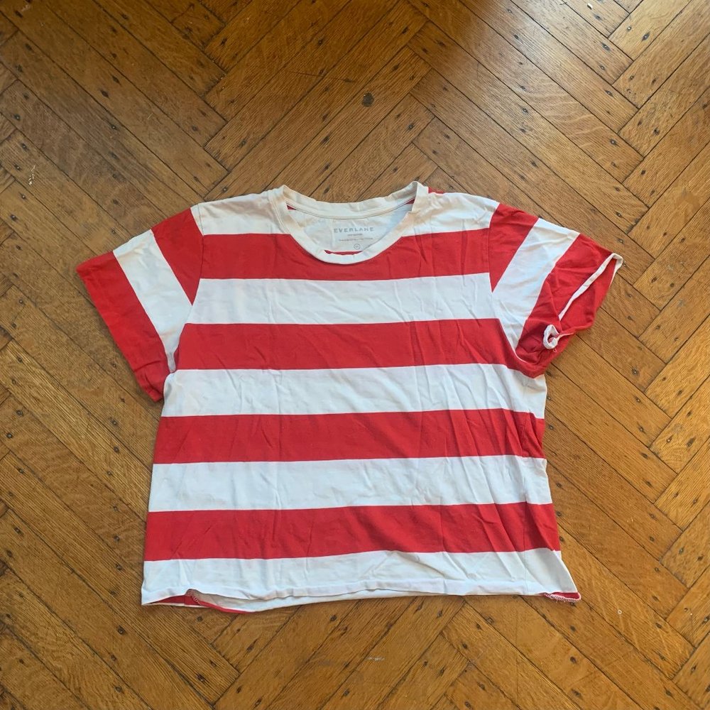 Everlane Red and White Boxy Striped T